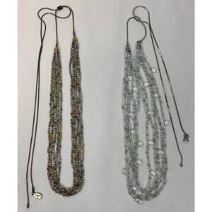 LOFT Set of 2 Necklaces Womens Multi Strand Beaded Slide Clasp Adjustable Length